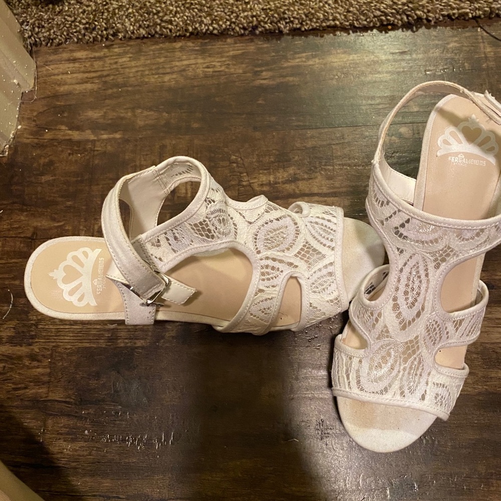 White lace heels